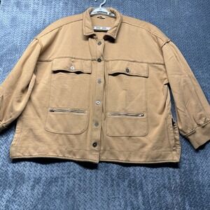 Pilcro Utility Shacket L Tan Brown Button Up Jacket Oversized